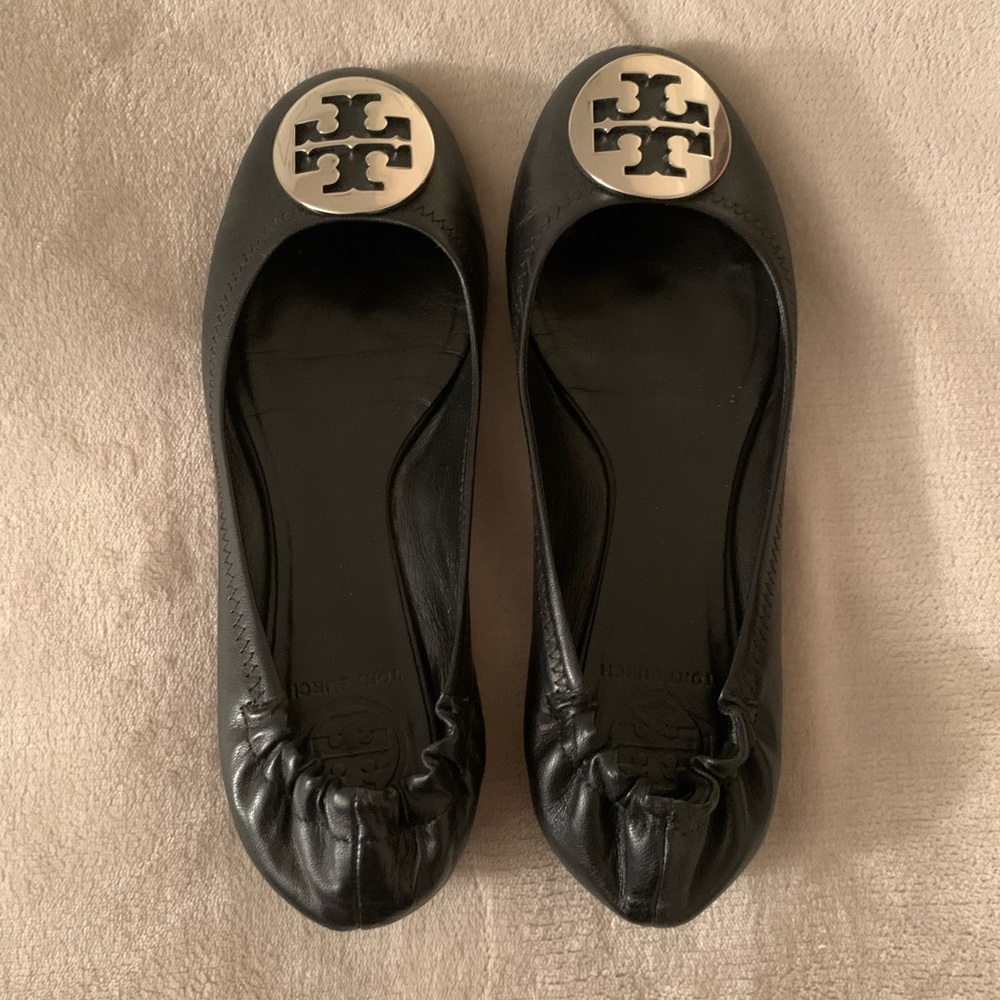 Black/Silver Tory Burch Reva Ballet Flats